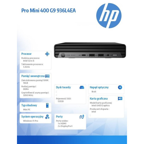 Komputer 400Mini G9Ri5-13500T 16GB/512GB/W11P 936L4EA-10547813