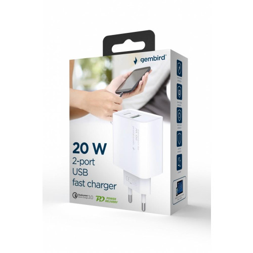 Ładowarka PowerDelivery USB-A USB-C 20W Biała-10549251