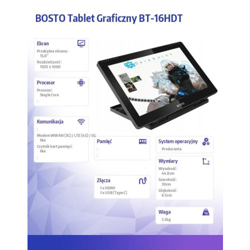 Tablet graficzny BT-16HDT 1920x1080 FHD dotykowy-10550853