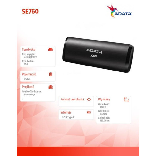 Dysk zewnętrzny SSD SE760 512GB USB3.2-A/C Czarny -1055861