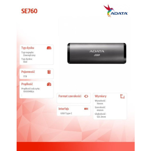 Dysk zewnętrzny SSD SE760 1TB USB3.2-A/C Tytanowy-1055876