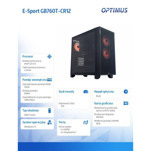 Komputer E-Sport GB760T-CR12 i5-13400F/16GB/1TB/RTX 4060 OC 8GB/W11 -10632987