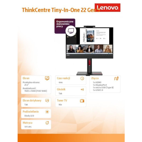 Monitor 21.5 cala ThinkCentre Tiny-in-One Touch Gen 5 12N9GAT1EU-10855556