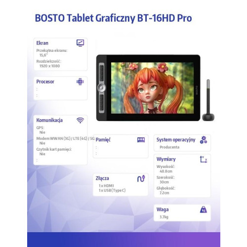 Tablet graficzny BT-16HD PRO 1920x1080 FHD Klawisze-10856046