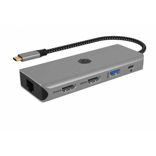 Stacja dokująca IB-DK4012-CPD 9w1, 2x HDMI, 4K60Hz, 3xUSB, 100W PD,LAN, Czytnik kart