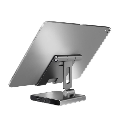 Podstawka ergonomiczna do iPad Pro ze stacją dokującą j5create Multi-Angle Stand with Docking Station for iPad Pro USB-C 1x4K HDMI/2xUSB 3.1/1xUSB-C/ Card Reader/ 3.5mm combo audio jack; kolor srebrny JTS224-N-10878683