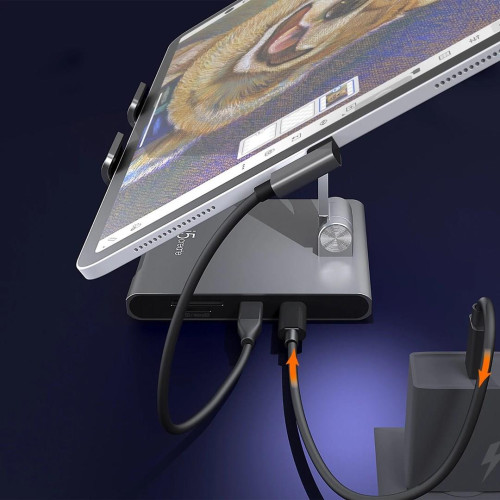 Podstawka ergonomiczna do iPad Pro ze stacją dokującą j5create Multi-Angle Stand with Docking Station for iPad Pro USB-C 1x4K HDMI/2xUSB 3.1/1xUSB-C/ Card Reader/ 3.5mm combo audio jack; kolor srebrny JTS224-N-10878694