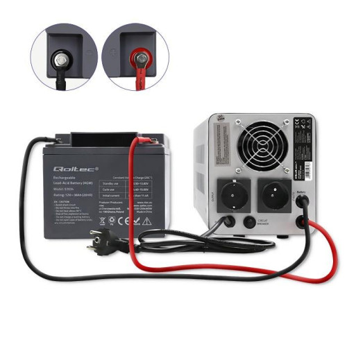 Qoltec Zasilacz awaryjny Pure Sine Wave UPS | 800VA | 560W | Stała faza | Szary-10931753