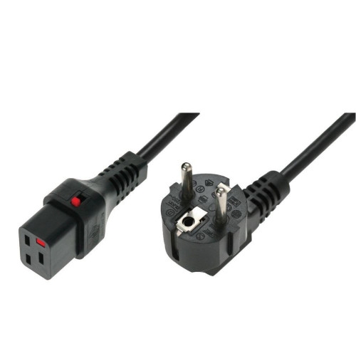 Kabel połączeniowy zasilający blokada IEC LOCK 3x1,5mm2 Schuko kątowy/C19 prosty M/Ż 2m Czarny-1093702