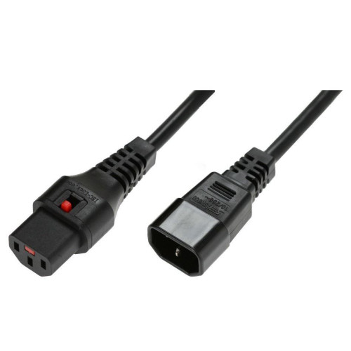Kabel przedłużający zasilający blokada IEC LOCK 3x1mm2 C14/C13 prosty M/Ż 2m Czarny-1093703