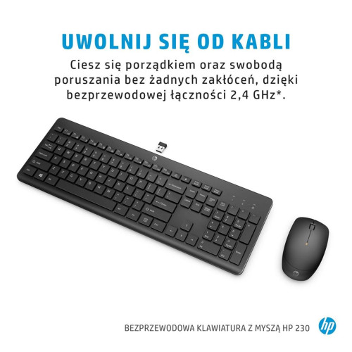 Zestaw klawiatura + mysz HP 230 Wireless Mouse and Keyboard Combo bezprzewodowe czarne 18H24AA-10955110