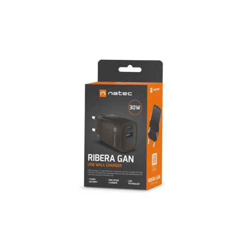 Ładowarka sieciowa Ribera GAN 1X USB-A + 1X USB-C 30W Czarna-10963352