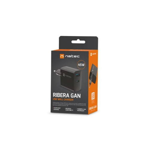 Ładowarka sieciowa Ribera GAN 1X USB-A + 1X USB-C 45W Czarna-10963369