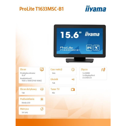 Monitor 15.6 cala ProLite T1633MSC-B1 poj.10pkt,IP54,IPS,USB-10963411
