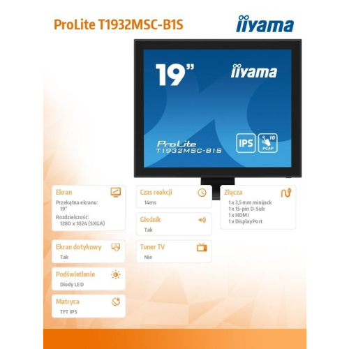 Monitor 19 cali ProLite T1932MSC-B1S POJ.10PKT.IP54,HDMI,DP-10963481