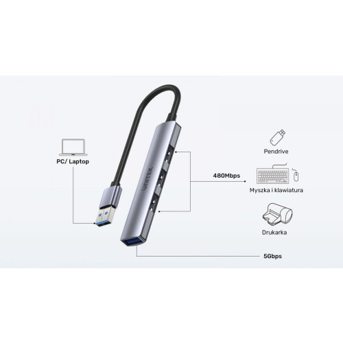 Hub USB-A; 3x USB-A 2.0; 1x USB-A 5 Gbps Aluminiowy-10964165
