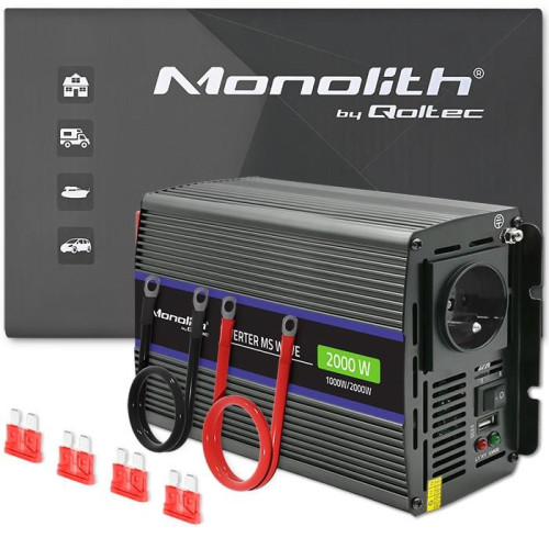 Qoltec Przetwornica napięcia Monolith 2000 MS Wave | 12V na 230V | 1000/2000W | USB-10989200