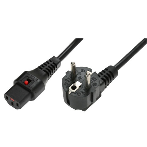 Kabel połączeniowy zasilający blokada IEC LOCK 3x1mm2 Schuko kątowy/C13 prosty M/Ż 3m Czarny-1101243