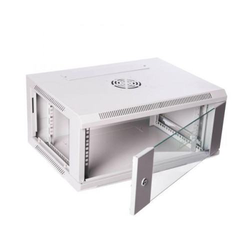 Szafa wisząca jednosekcyjna 19 cali 6U 368/600/450mm, drzwi szklane, szara (RAL7035), zmontowana-1117428