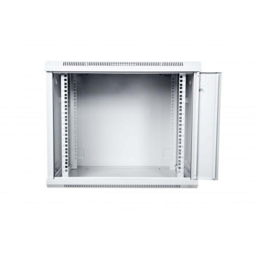 Szafa wisząca jednosekcyjna 19 9U 501/600/450mm, drzwi szklane, szara (RAL 7035), zmontowana-1117438