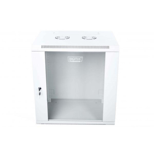 Szafa wisząca jednosekcyjna 19 12U 635/600/450mm, drzwi szklane, szara (RAL 7035), zmontowana-1117439