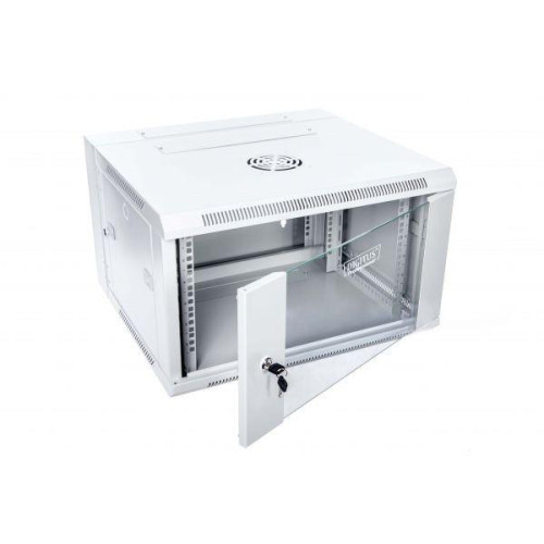 Szafa wisząca dwusekcyjna 19 6U 368/600/550mm, drzwi szklane, szara (RAL7035), zmontowana-1117462