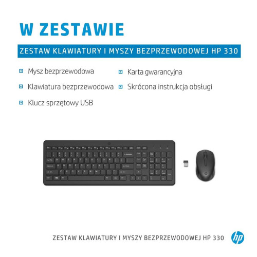 Zestaw klawiatura + mysz HP 330 Wireless Mouse and Keyboard Combo czarne 2V9E6AA-11202548
