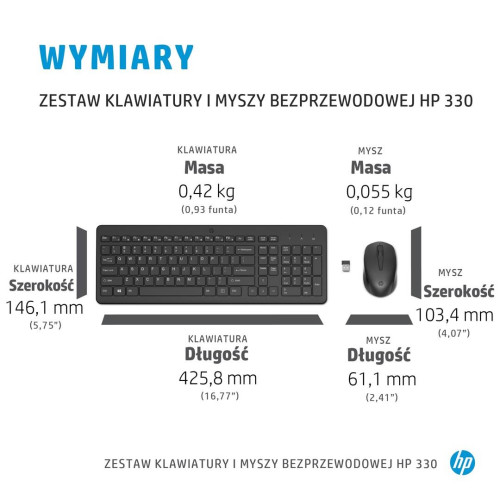 Zestaw klawiatura + mysz HP 330 Wireless Mouse and Keyboard Combo czarne 2V9E6AA-11202550
