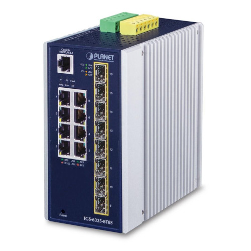 PLANET IP30 Industrial L3 8-Port switch zarządzalny Gigabit Ethernet (10/100/1000) Niebieski, Biały-11215994