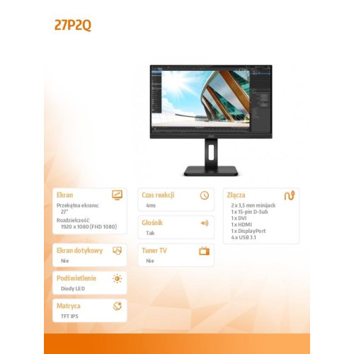 Monitor 27P2Q 27 cali IPS DVI HDMI DP USB Pivot-1129867