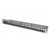 Panel krosowy (patch panel) modularny 19" 24 porty pod moduły keystone, 1U, ekranowany, prowadnica kabli, wymienne pola opisowe Czarny