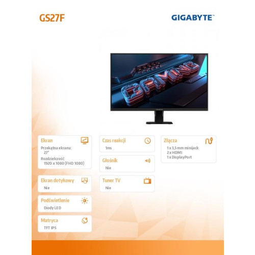 Monitor 27 cali AORUS GS27F 1ms/12MLN:1/GAMING/HDMI-11311135