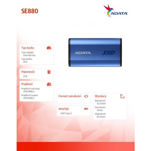 Dysk zewnętrzny SSD SE880 2TB USB3.2A/C Gen2x2 Niebieski-11312245