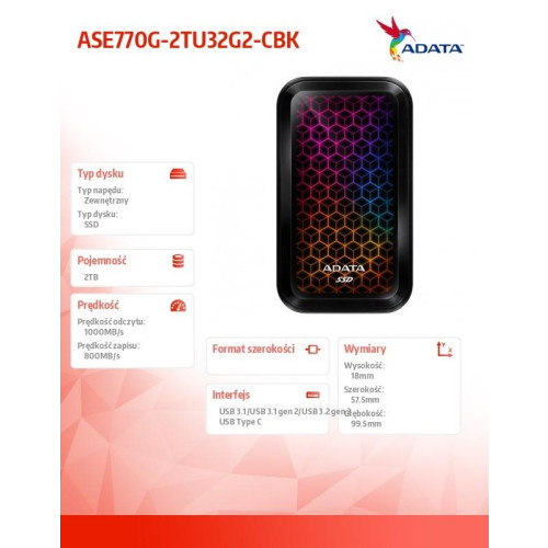 Dysk SSD External SE770 2TB USB3.2-A/C RGB-11312287
