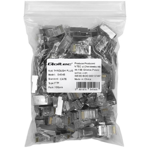 Wtyk przelotowy złącze RJ45 | CAT6 | FTP | Pass Through | Pozłacane styki | 100 sztuk-11312315