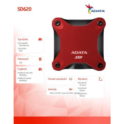 Zewnętrzny dysk SSD SD620 2TB U3.2A 520/460 MB/s Red-11313437