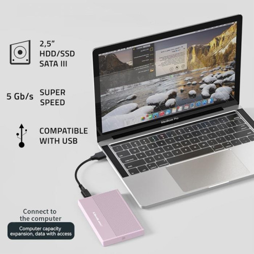 Obudowa | Kieszeń na dysk SSD HDD 2.5 cala | SATA | USB 3.0 | Super speed 5Gb/s | 2TB | Różowy-11315834