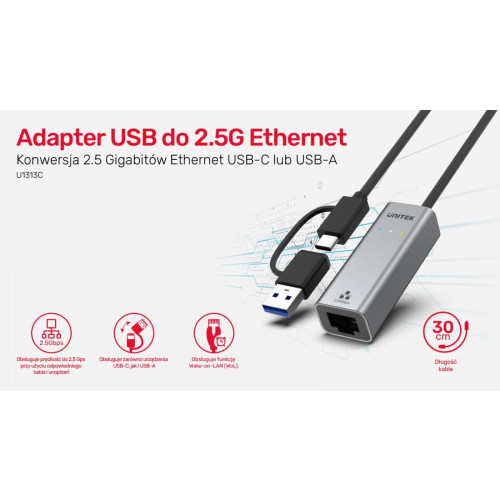 Adapter USB-A/C 3.1 GEN1 RJ45; 2,5 Gbps; U1313C-11315872