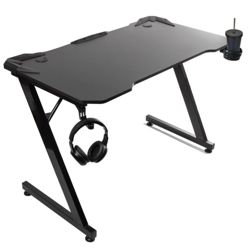 Biurko gamingowe czarne duże NanoRS, 150kg max, wysokość 750mm, 110x60x1,5cm, uchwyt na kubek i słuchawki, RS345-1132515