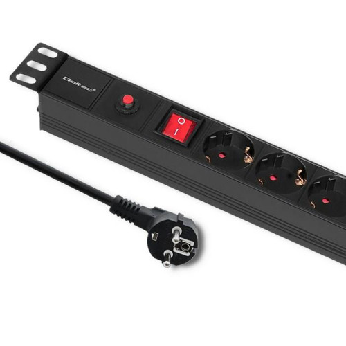 Qoltec Listwa zasilająca PDU antyprzeciążeniowa do RACK 19" | 1U | 16A | 6xSCHUKO | 2m-11355828