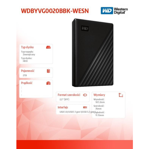 Dysk MY PASSPORT 2TB 2,5 black WDBYVG0020BBK-WESN -1137105