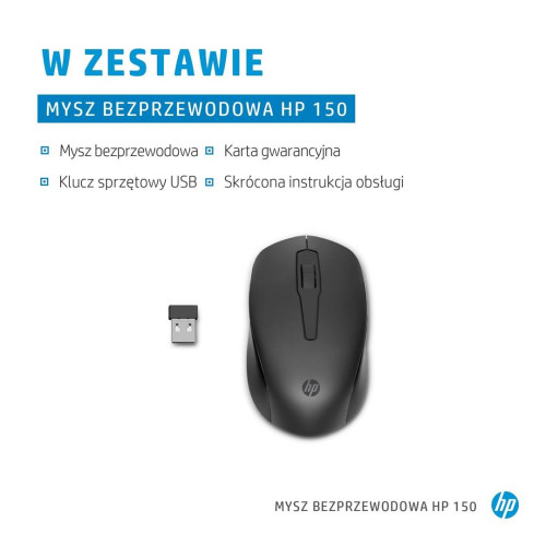 Mysz HP 150 Wireless Mouse bezprzewodowa czarna 2S9L1AA-11390406