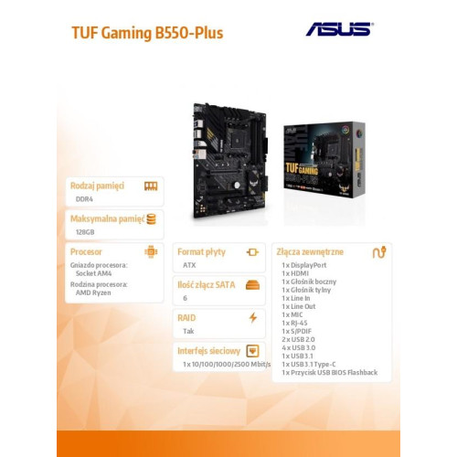 Płyta główna TUF GAMING B550-PLUS AM4 DDR4 HDMI/DP M.2 ATX-1145682