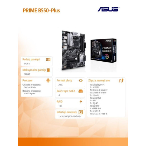 Płyta główna PRIME B550-PLUS AM4 4DD R4 HDMI/DP M.2 ATX-1145688