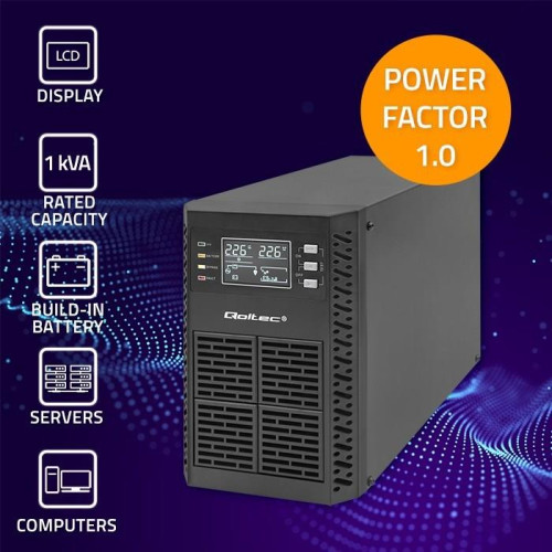 QOLTEC ZASILACZ AWARYJNY UPS 1KVA | 1000W | POWER FACTOR 1.0 | LCD | EPO | USB | ON-LINE-11562397