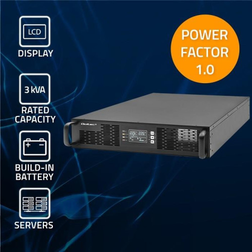 QOLTEC ZASILACZ AWARYJNY DO RACK 3KVA | 3000W | POWER FACTOR 1.0 | LCD | EPO | USB | ON-LINE-11640431