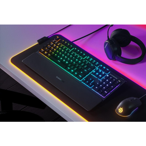 SteelSeries Apex 3 Gaming Keyboard, US Layout, Wired, Black SteelSeries Apex 3 Gaming keyboard IP32 water resistant for protection against spills, Customizable 10-zone RGB illumination reacts to games and Discord, Whisper quiet gaming switches last-11700