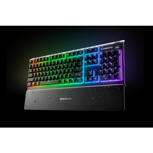 SteelSeries Apex 3 Gaming Keyboard, US Layout, Wired, Black SteelSeries Apex 3 Gaming keyboard IP32 water resistant for protection against spills, Customizable 10-zone RGB illumination reacts to games and Discord, Whisper quiet gaming switches last-11700