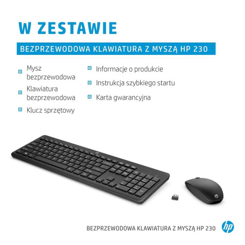 Zestaw klawiatura + mysz HP 230 Wireless Mouse and Keyboard Combo bezprzewodowe białe 3L1F0AA-11789064