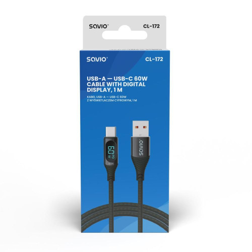 Kabel USB - USB C z wyświetlaczem, 60W, 1m, CL-172-11823401